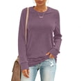 thumbnail image 5 of Endives Women's Long Sleeve Shirts Round Neck Womens Tops Solid Color Basic Tee T Shirts Streetwear Outerwear S-5XL Purple, 5 of 7