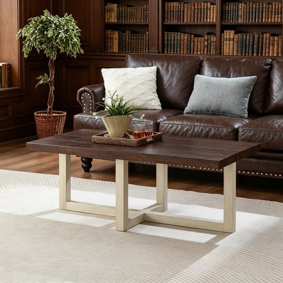 WRXELAN Walnut and White Modern Coffee Table – A Stylish Living Room Centerpiece