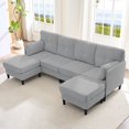 thumbnail image 1 of Puremind U Shaped Sofa with 2 Movable Ottomans, Corduroy Modular Sectional Couch for Living Room/Apartment, Light Grey, 1 of 8