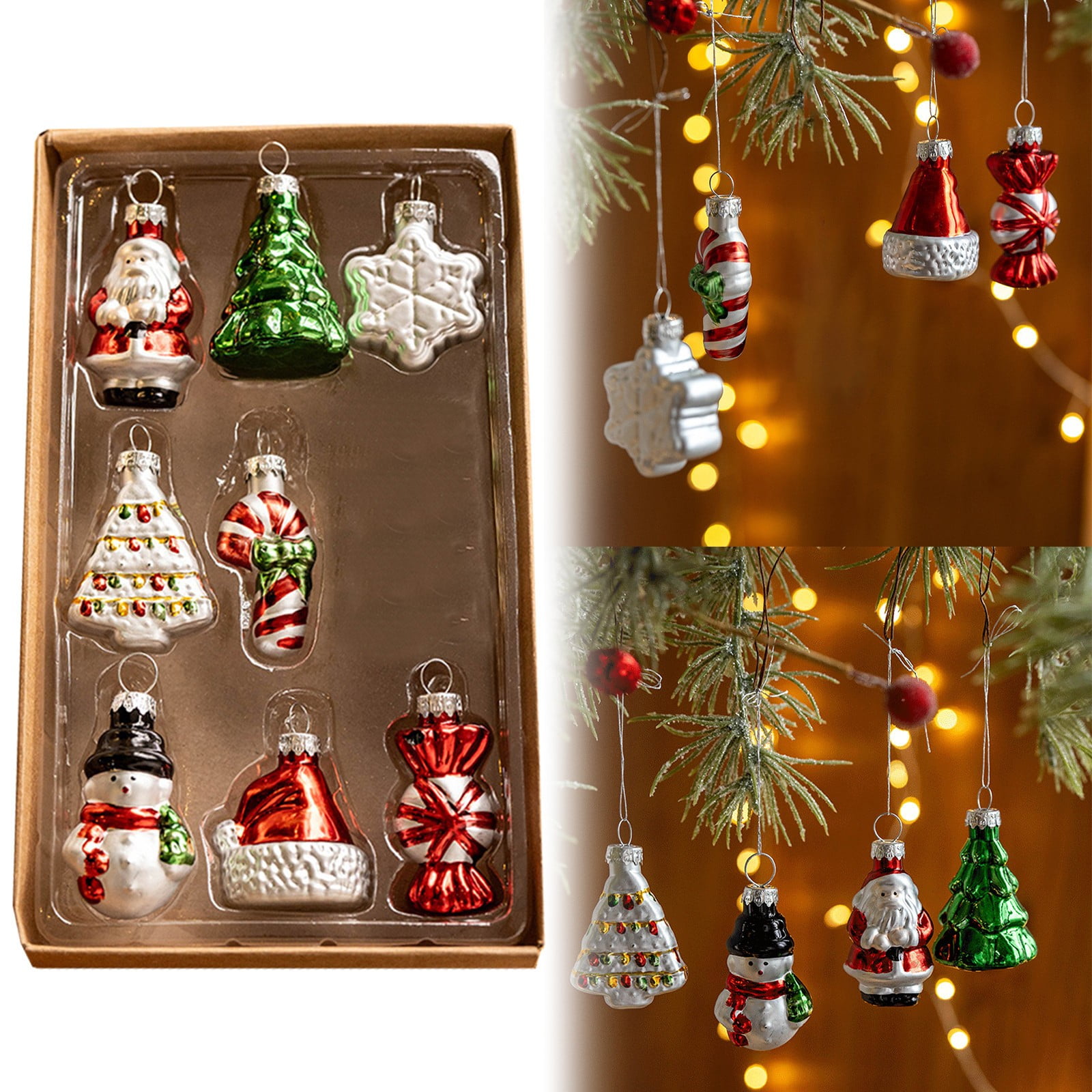 Vintage Traditional Christmas Ornaments Glass Set Of 9 Christmas