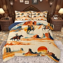 Castle Fairy Western Cowboy Bedding Comforter Set 2pcs for Female Men,Blue Orange Twin Comforter Sets Microfiber,Exotic Style Breathable Bedding Set,Ultra Soft Home Decor,Reversible