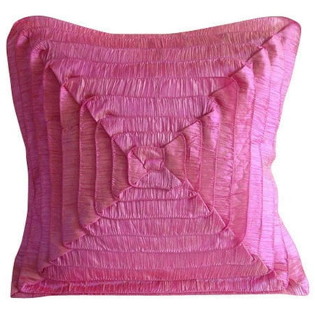 Pink Pillow Covers 12x12 inch (30x30 cm), Designer Fuchsia Pink Throw Pillow Covers, Modern Solid Pillows, Crushed Art Silk Square Pillows, Vintage Style Ruffles - Vintage Blush