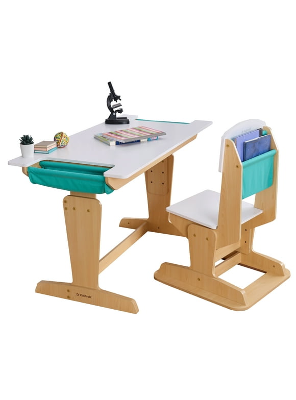 KidKraft Grow Together Pocket Adjustable Wooden Desk and Chair, Natural