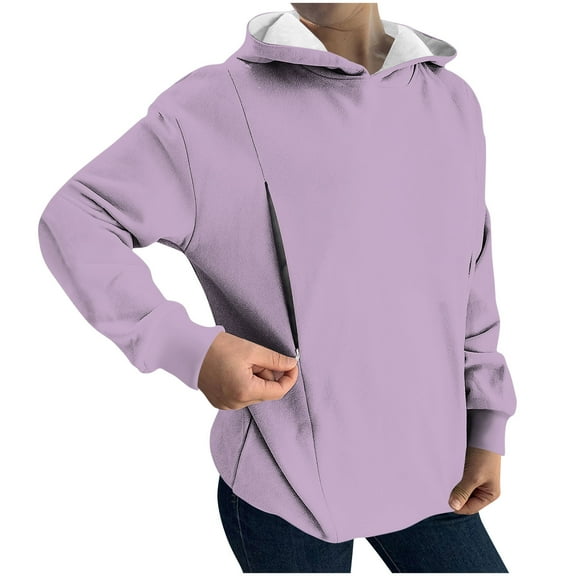 Edvintorg Maternity Clothes Women Solid Color Long Sleeve Casual Maternity Hoodies & Sweatshirts Winter Pullover Nursing Shirts for Breastfeeding