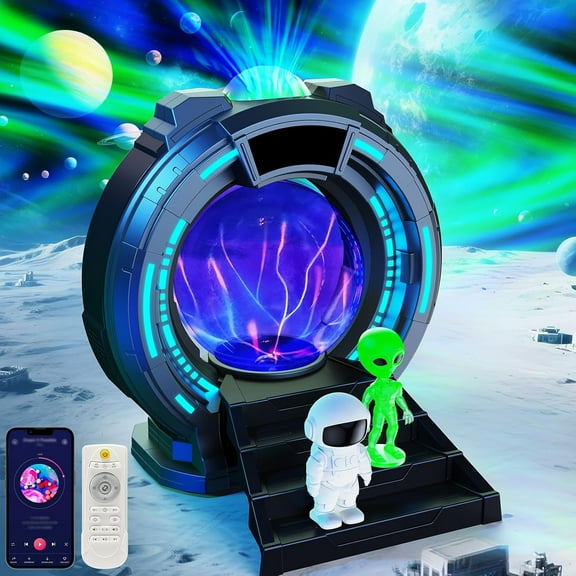 8-in-1 Galactic Portal Galaxy Projector Lamp with Plasma Ball, Nebula Aurora Projector Night Light for Kids, 8 Color Sci-Fi Gateway Northern Lights Projector, Alien Astronaut Star Projector for Bedro