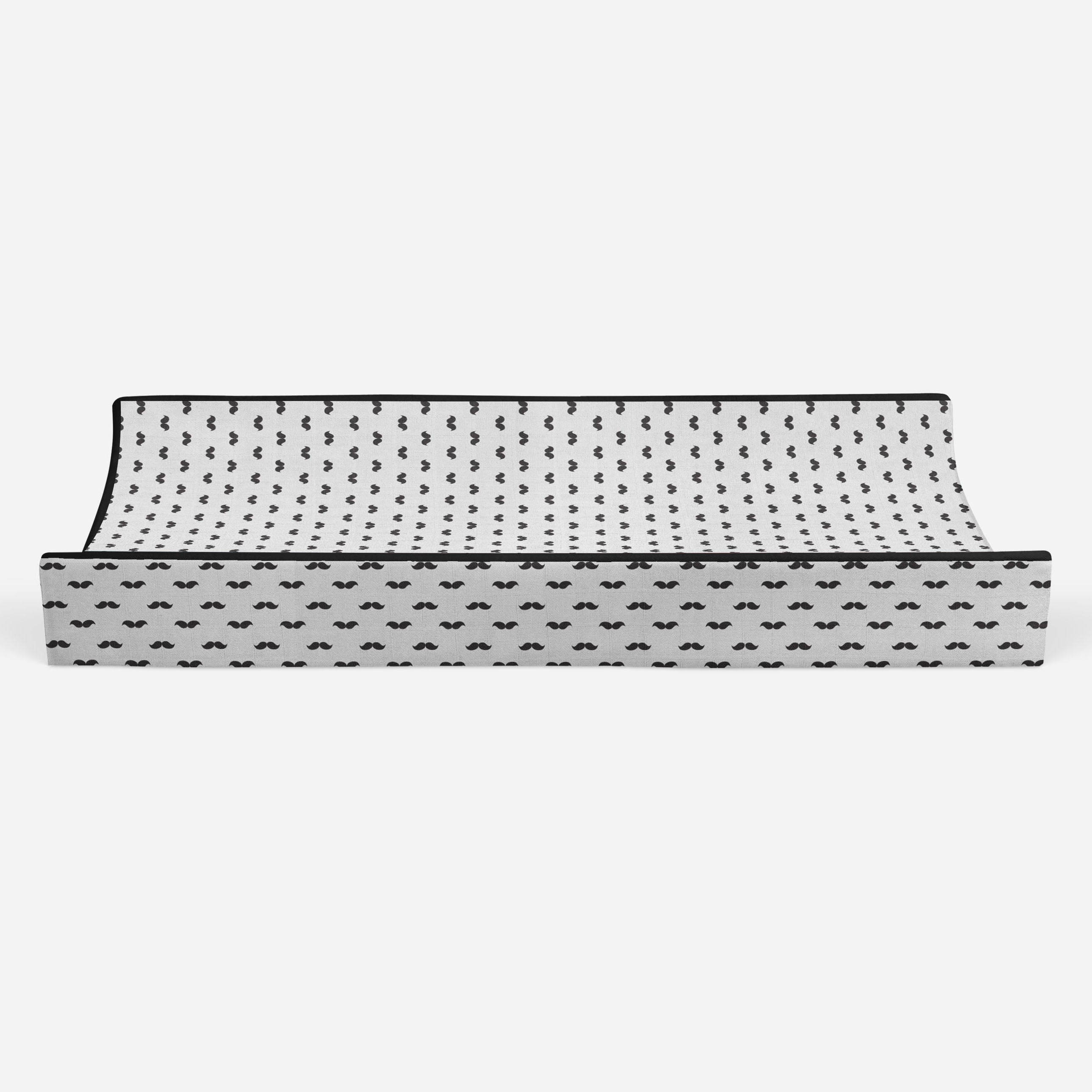 Mustache Black Quilted Muslin Changing Pad Cover