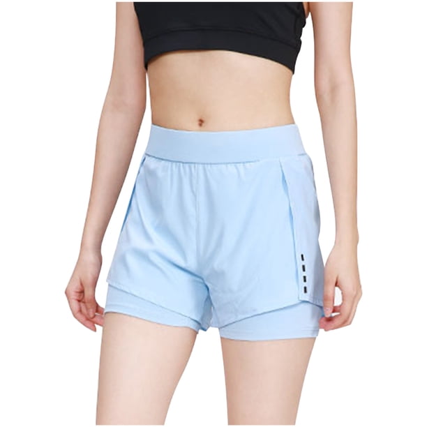 Pantalones cortos deportivos elásticos Pantalones cortos dobles de yoga para mujer Correr casual Secado rápido Wmkox8yii jkg5295