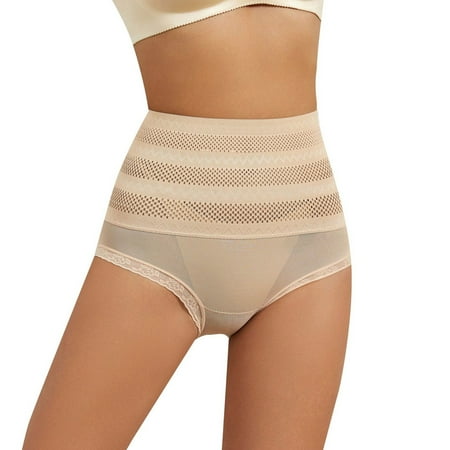 BYHONG High Waist Ladies Shapewear Ladies Belly Lifting Panties Solid Lace Trim Women Panties Beige M