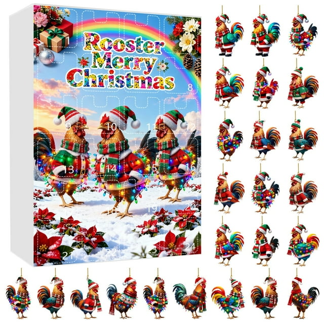 TIELUTT Advent Calendar Rooster with Santa Hats and Scarves 24 2D Rooster Hanging Large Timer Electronic Timer Seconds Shower Head Timer Mechanical Kitchen Timer Extra Loud Battery Candlesticks