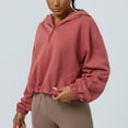 thumbnail image 2 of AherBiu Chandails à Capuchon pour Femmes, Demi-Glissière, Chandail à Enfiler à Cordon, Hauts de Sport Courts avec Poches, 2 of 5