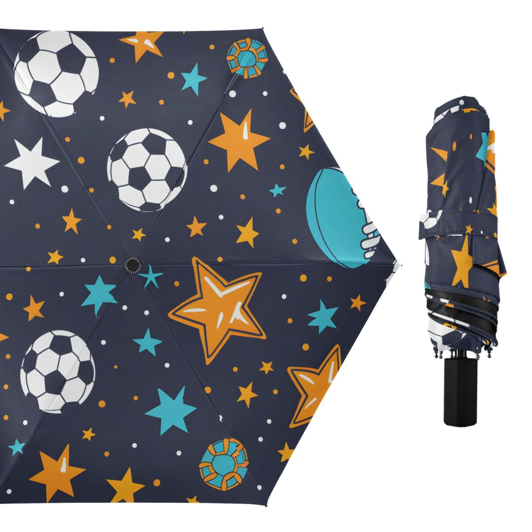 ALAZA Football and Star UPF 50+ Compact Folding Umbrella for Rain Travel Umbrella Packable