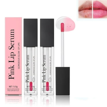 2PC Color Changing Lip Glow Oil, Pink Lip Serum Plump, Glitter Lip Gloss Shimmery Lip Oil Moisturizing Lip Plumping Oil Long Lasting Non-Sticky Fresh Texture
