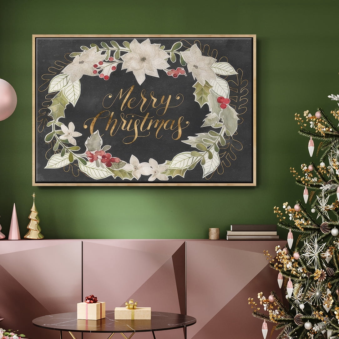 Gilded Christmas Collection A - Framed Gallery Wrapped Holiday Canvas - 17 x 25 - Natural Wood Frame