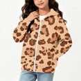 thumbnail image 6 of Lutiedan Leopard Zip up Hoodie for Girls Oversized Fleece Lined Warm Outerwear Lightweight Fall Winter Sweatshirt Size 4-12,Coffee, 6 of 6