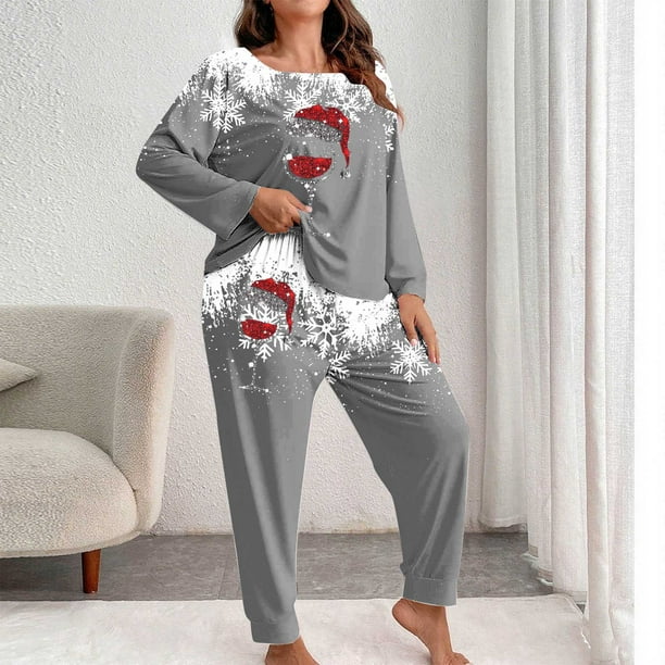 Conjunto de pantalones y blusa de poliéster para mujer, de manga larga, con estampado de moda, informal, para estar en casa, talla grande
