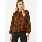 Scoop Women's Long Sleeve Blouson Blouse W/Back Bow