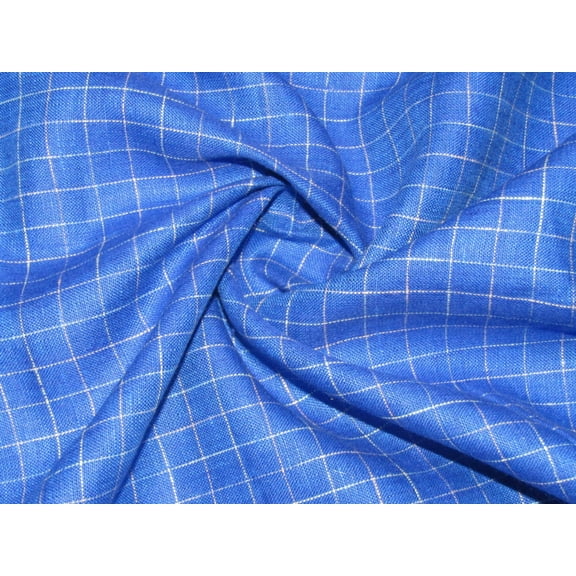 100% Linen Blue plaids 60's Lea Fabric ~ 58quot; wide [10807]