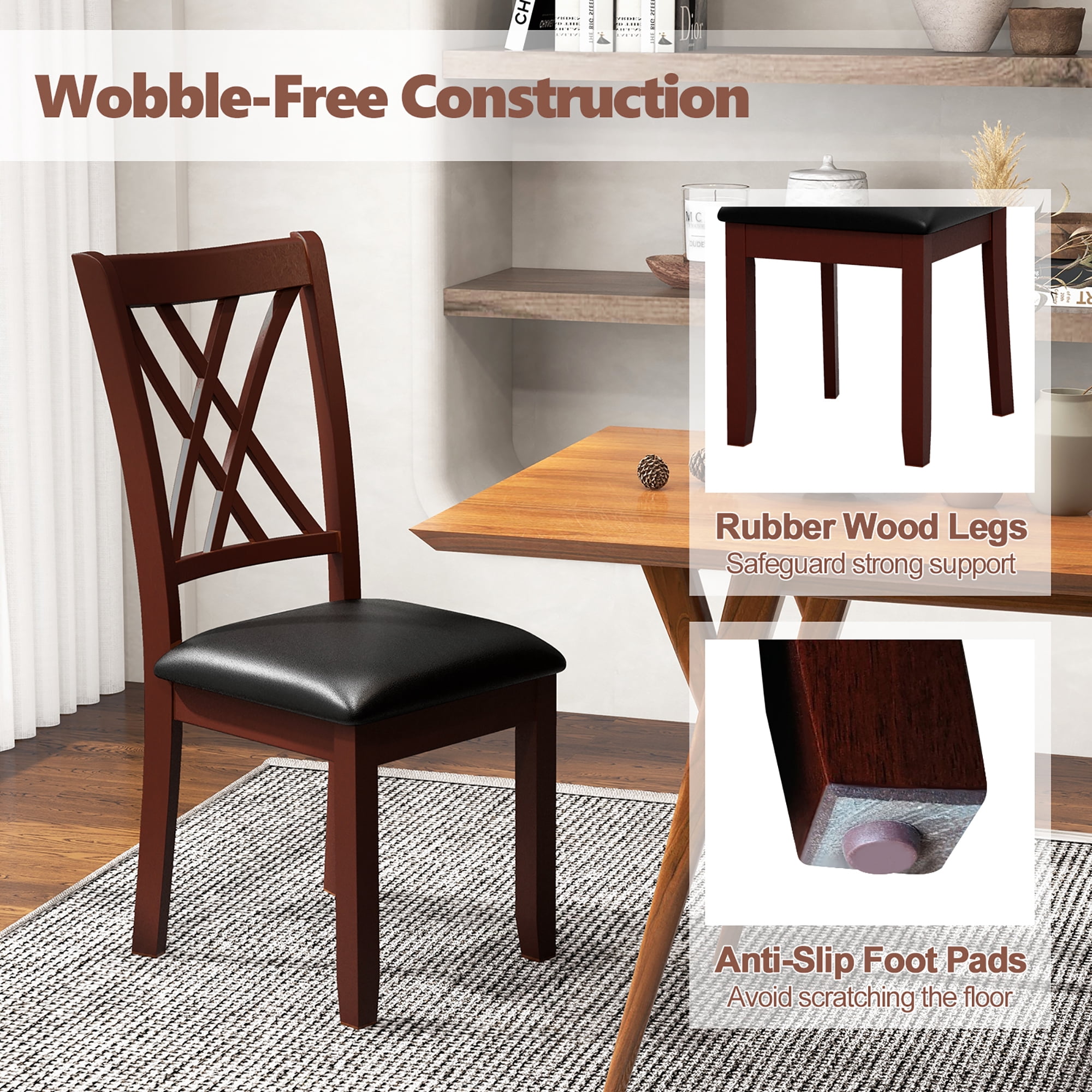 Gymax Set of 4 Dining Chair Kitchen Chair with Backrest Padded Seat & Rubber Wood Legs