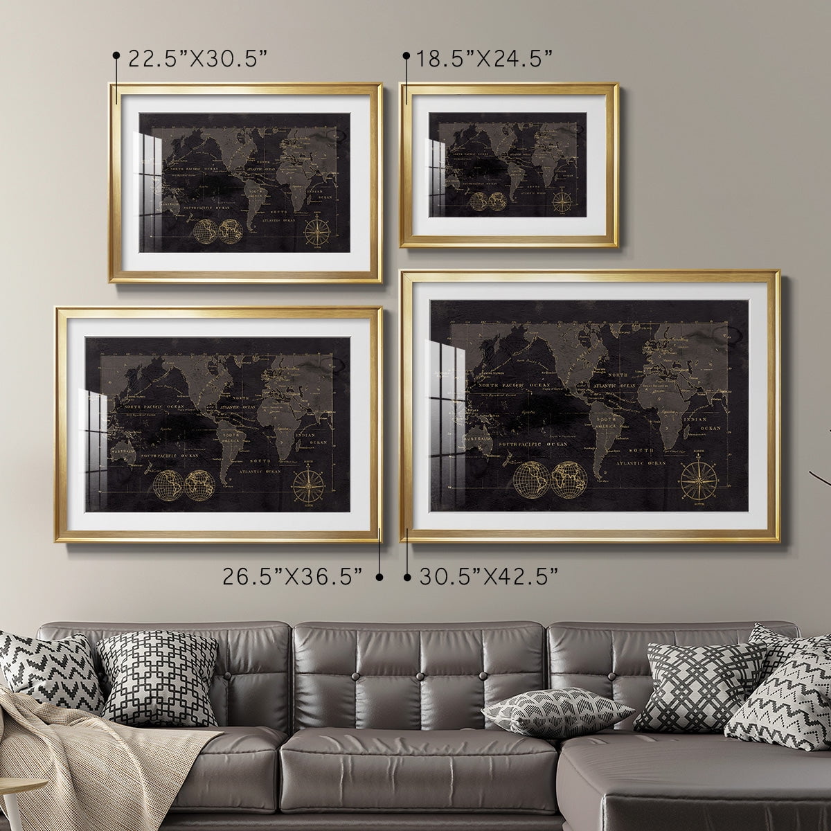 Black Gold Map Premium Framed Print - Ready to Hang
