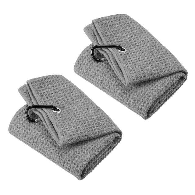 Unique Bargains 24'x16' Golf Towels Tri Fold Waffle Pattern Towels Soft Fiber with D Clip Grey 2 Pack