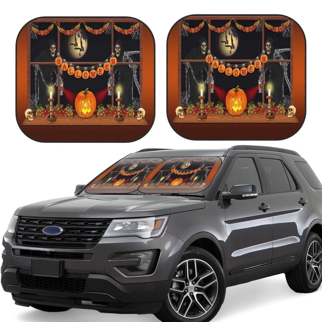 Saiise Halloween Decoration for Foldable Car Sun Shades (2-Pack) Offer Sun Protection with an Easy-fold Design for Convenient Windshield Shading-Large