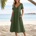 thumbnail image 5 of cocolona Womens Summer Linen Long Dress V Neck Short Sleeve Pleated Flowy Sun Dress Fashion Casual Loose Beach Dress with Pockets, 5 of 6
