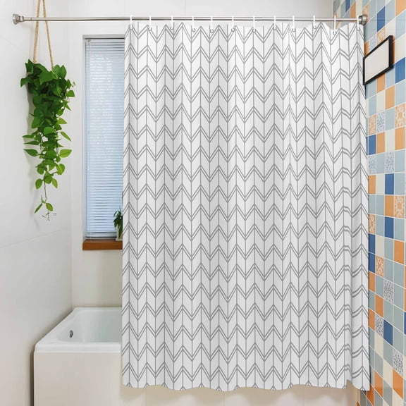 Abstract Herringbone Pattern Shower Curtain for Bathroom, Modern Gray White Zigzag Waterproof Shower Curtains Washable Quick Dry with Hooks Bathtub Curtains 60x72IN