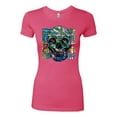 thumbnail image 2 of Wild Bobby, Colorful Abstract Skull Face Streetwear Womens Slim Fit Junior Tee, Hot Pink, Large, 2 of 3