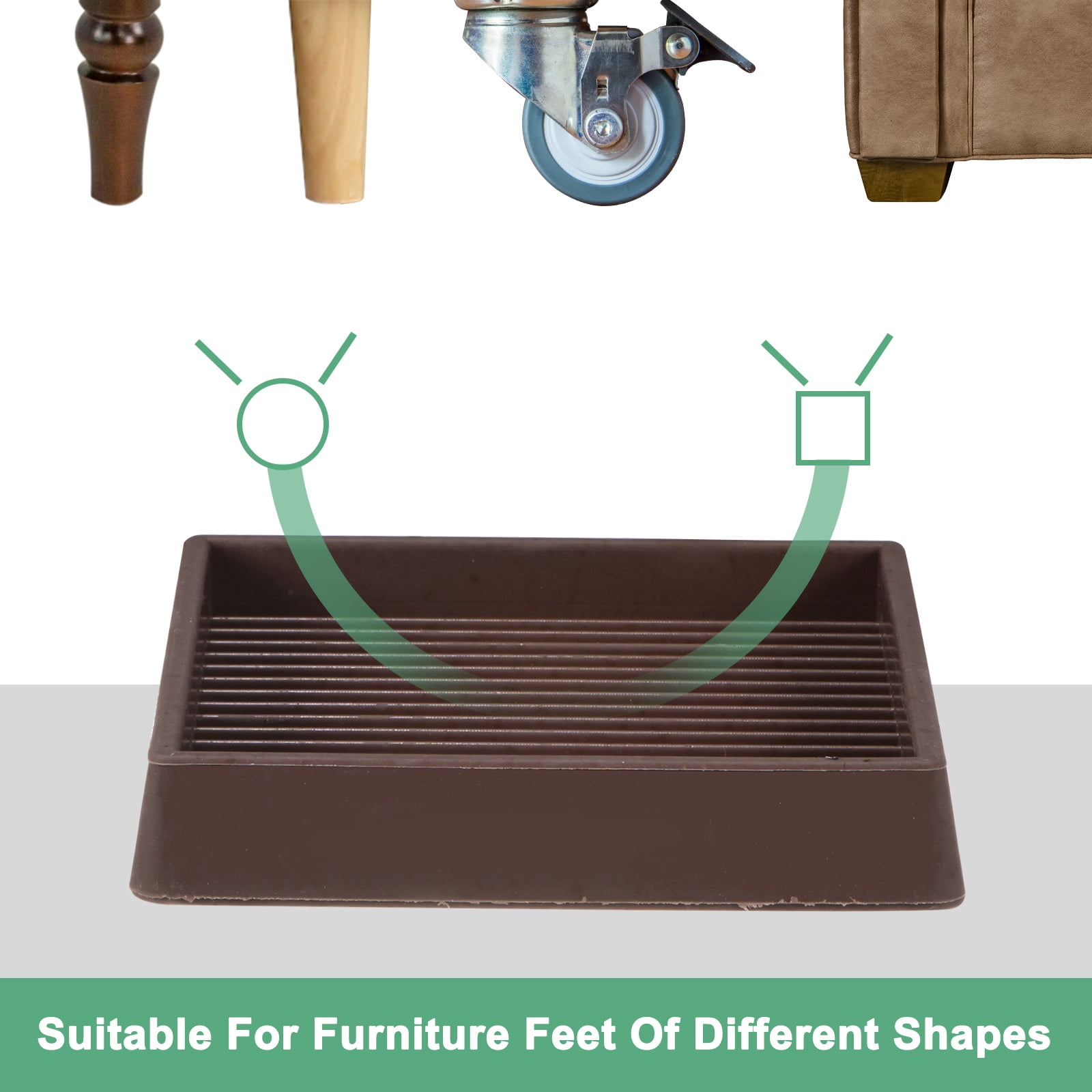 4-Pack Furniture Coasters Cups 3" Square Rubber Anti Slide Floor Protector Pads for Sofa Chair/Piano Stopper Furniture Caster Leg Non Slip Feet Cups [Brown]