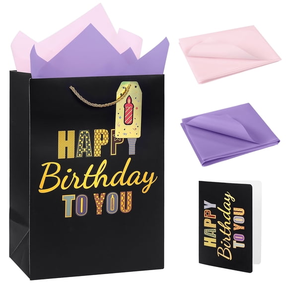 Cheinxy 7"/11"/13" Happy Birthday Gift Bag with Tissue Paper and Greeting Card for Birthday Party,Birthday Gift Bag Set for Men Women Boys Girls