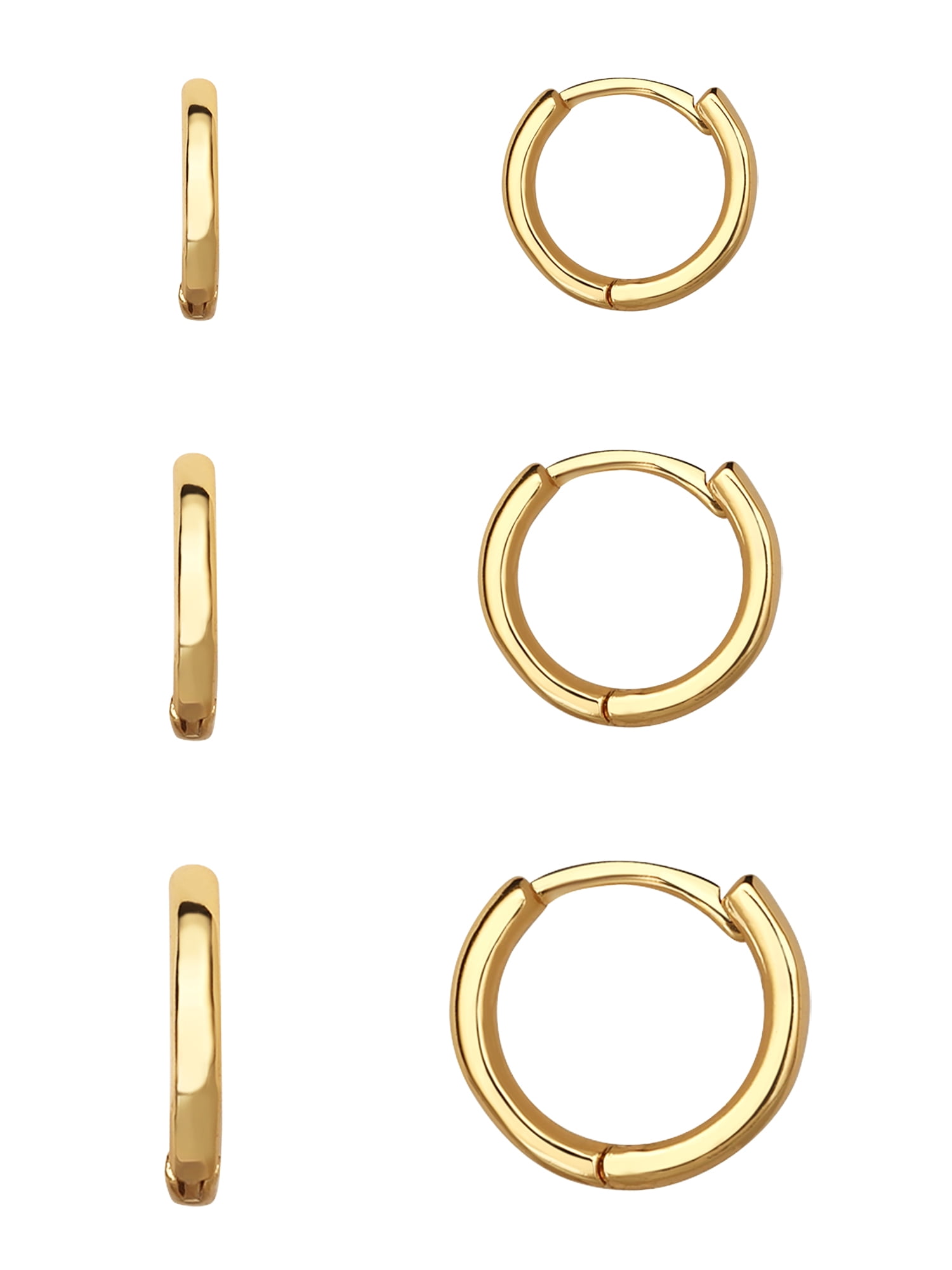 Brass 14kt Gold Flash Plated Graduated Polished Hoop Set