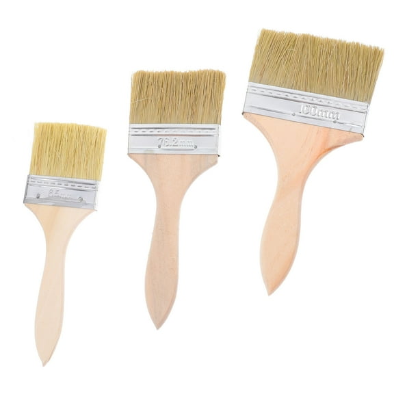 OUNONA 3pcs Wood Handle Paint Brushes Trim Painting Tool Soft Bristle Painting Brushes for Walls Stain Paint Furniture Cabinets Fences