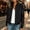 Black, variant on Women's Long Sleeve Jacket Women's Solid Color Button-Front Long Sleeve Jacket with Ribbed Contrast Panels and Kangaroo Pocket Casual Lined Outerwear Navy XXL