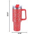 thumbnail image 2 of Lashicorn 40 Oz. Tumbler with Handle and Straw Red Leopard Silver 10 tall Cup lid included Insulated Stainless Steel Vacuum Travel Mug Boutique Cheetah Print, 2 of 6