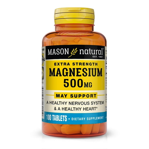 Mason Natural Magnesium 500 mg Extra Strength - Health Supplements for Heart, Nervous System and Relaxation, 100 Tablets