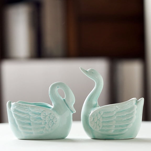 CIMAXIC Porcelain Flower Pot Swan Shaped Flower Pots Cyan 2Pcs