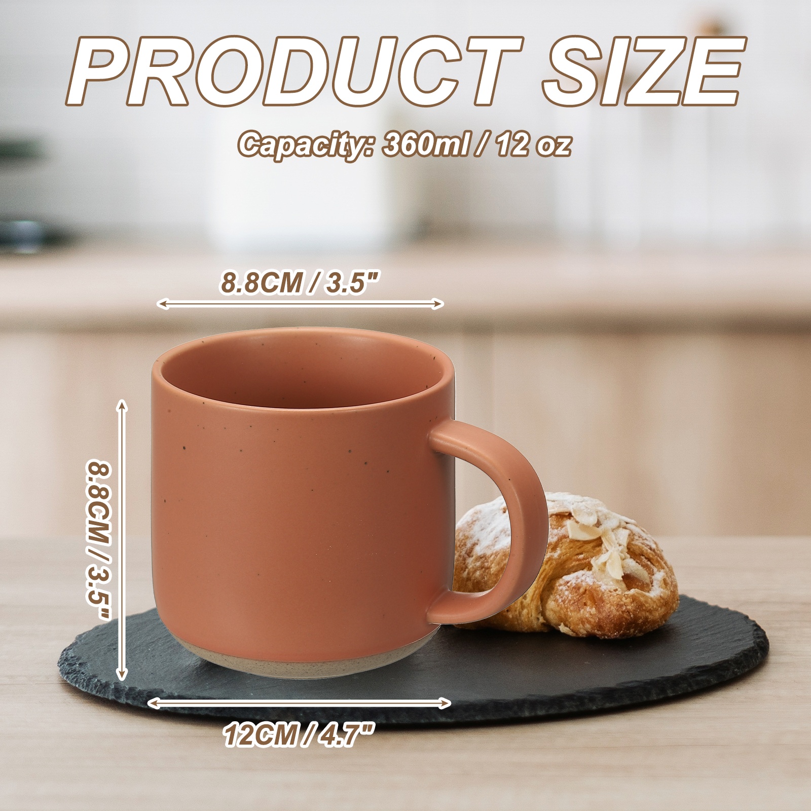 Uxcell Handmade Vintage Espresso Cups, 12 oz Ceramic Coffee Mug Stoneware Tea Cup with Handle Dishwasher and Microwave Safe for Latte Cappuccino Milk Office Home Gifts, Orange