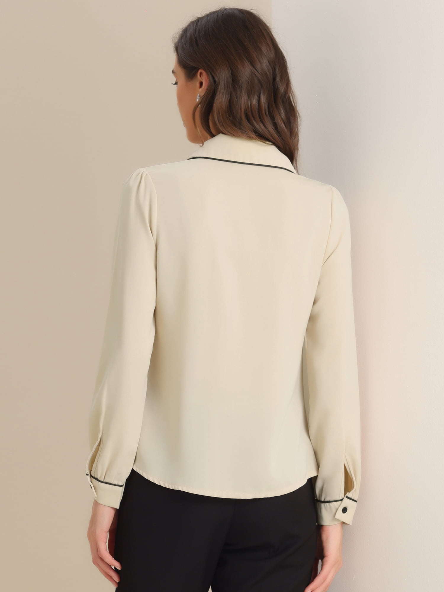 DARING DIVA Women's Peter Pan Collar Puff Sleeve Work Blouse XS Light Khaki