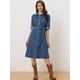 thumbnail image 5 of Vestido camisero de mezclilla Allegra K para mujer con botones de manga larga y Cinturón Clásico Jean Azul XS, 5 of 6