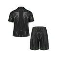 thumbnail image 4 of TiaoBug Men's 2 Piece Summer Outfits Shiny Glossy Semi-Sheer Button Down Shirts and Casual Shorts Set Black L, 4 of 7
