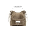 thumbnail image 3 of Cats Ear Knitted Hat Tassels Letter Decration Hat Foldable Fuzzy Winter Hat for Youthful Stylish Look, 3 of 8