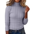 thumbnail image 3 of Women's Knitted High Neck Pullover Sweater â Long Sleeve Striped Turtleneck, Soft Warm Cozy Casual for Cold Weather Comfort, 3 of 8