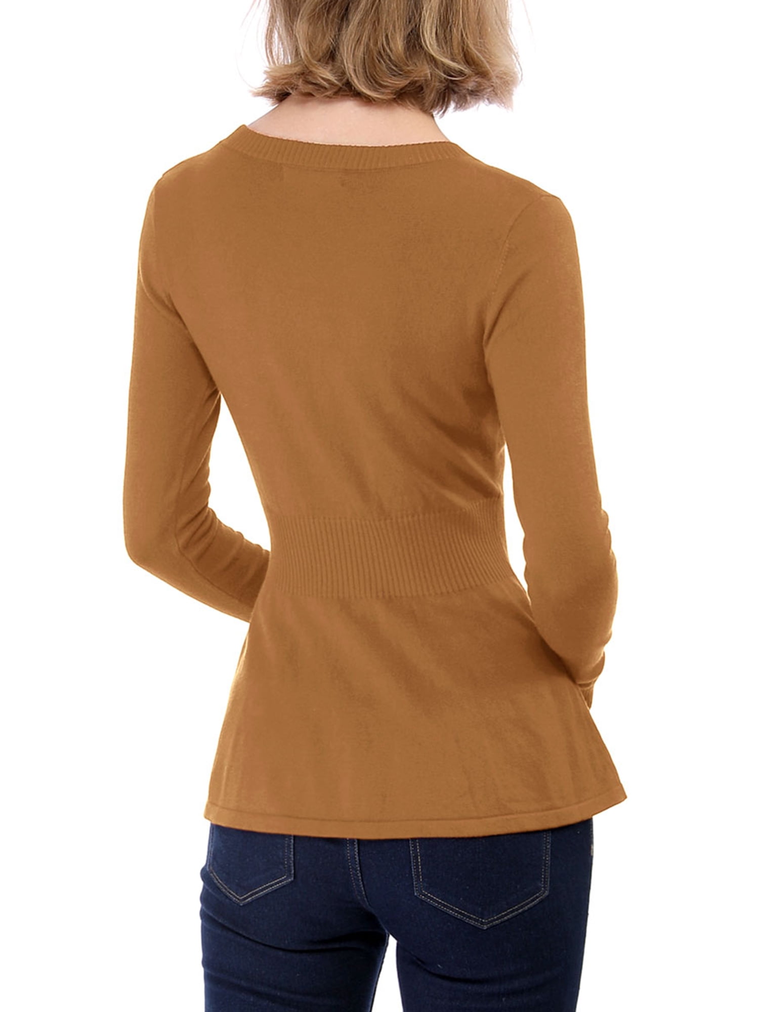 DARING DIVA Women's Peplum Top Smocked Long Sleeve Knit Sweater S Brown