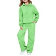 thumbnail image 2 of GiLiling Girls Sweatsuit Two Piece Outfits Hoodie Sweatshirt and Sweatpants Cute Jogger Set Athletic Wear for Kids (Green, 5-6 Years), 2 of 7