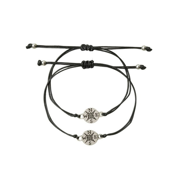 Sonducket 2 piezas de pulseras de pareja con brújula, conjunto de joyería de cuerda de amuleto, accesorios populares femeninos simples, cadena Ropa, zapatos y accesorios Miscelánea