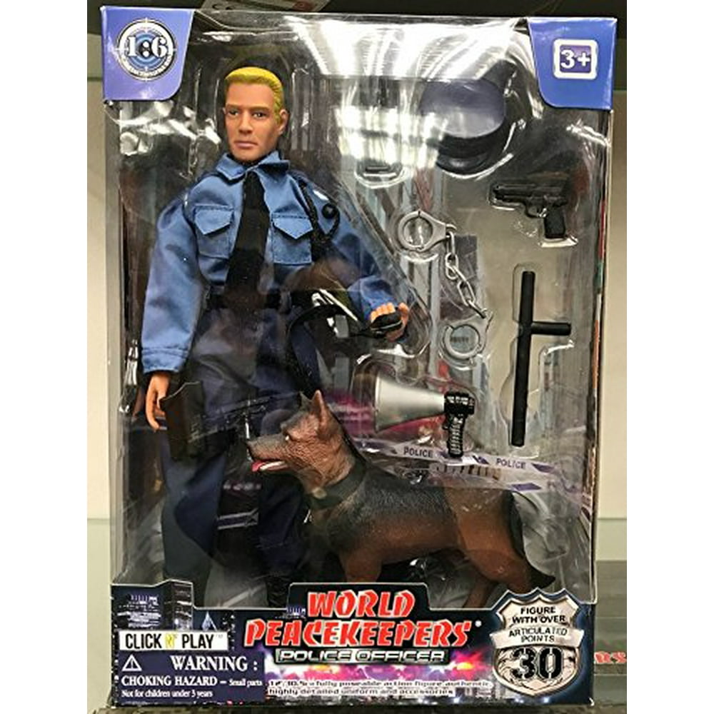 Click N' Play Police Force Unit, Officer With Dog 12" Action Figure Play Set With Accessories