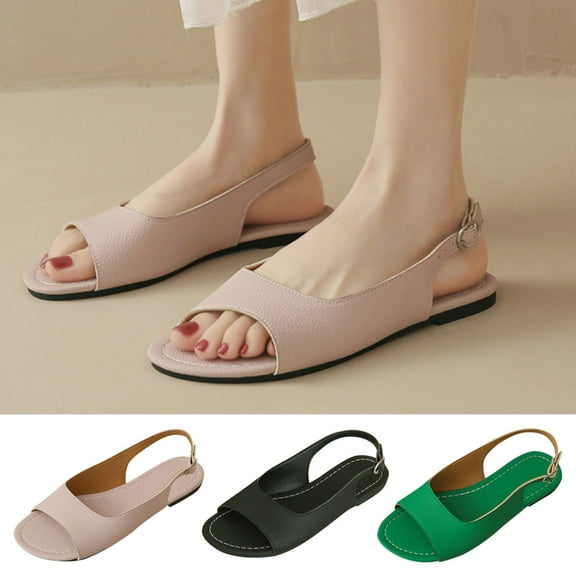 Kmdttou Shoes Women Sandals Fashion Comfortable Open-toe Shallow Mouth Flats With Comfortable Plantar Fasciitis Arch Support(Size:36-43)