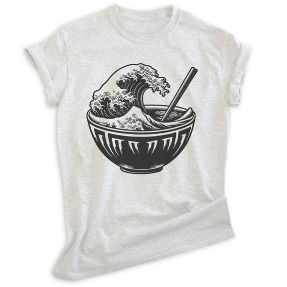 Ramen Great Wave T-shirt, Unisex Women's Men's Shirt, Funny Ramen Noodle Great Wave Japanese, Heather Ash, Medium