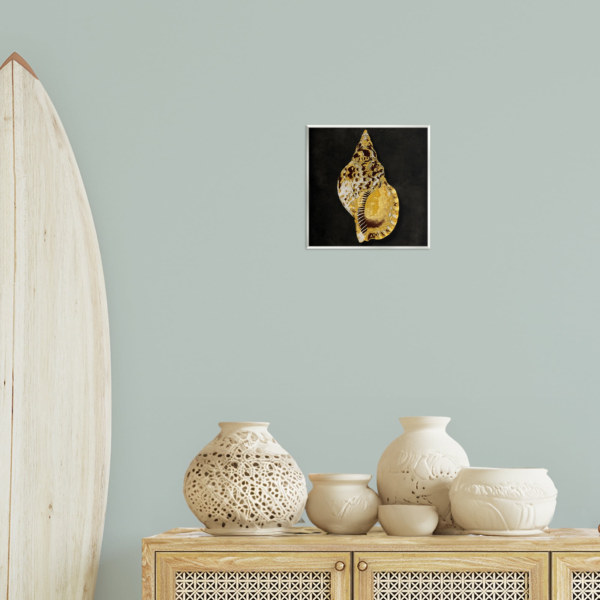 Stupell Industries Gold Conch on Black Nautical & Beach Painting Unframed Art Print Wall Art, 12 x 12