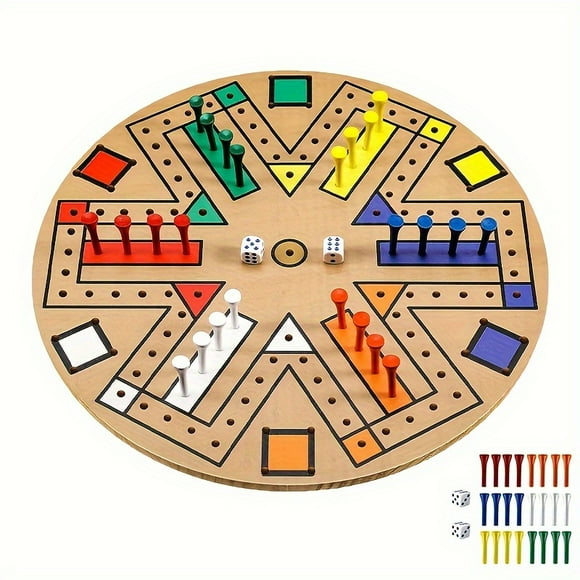 SDOTXA Fast Track Board Game Wooden 3-6 Players Board Game Set with 24 Board Game Pieces And 2 Dice 6 Colors for Adult/Family Game Night Indoor/Outdoor for Party Christmas Gift/Decor